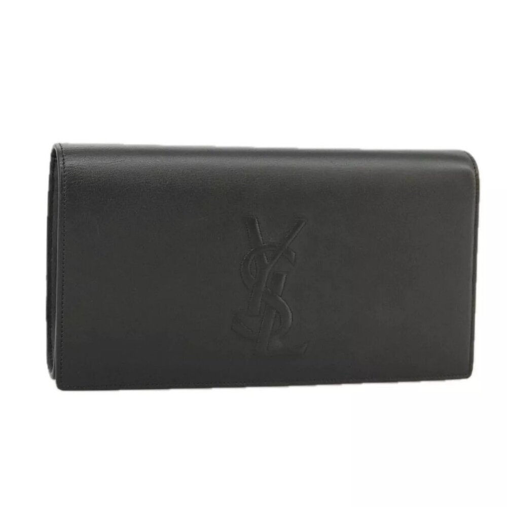 SAINT LAURENT Clutch Bag Leather Black Gold Auth - Picture 2 of 15